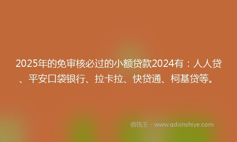 2025年的免审核必过的小额贷款2024有：人人贷、平安口袋银行、拉卡拉、快贷通、柯基贷等。