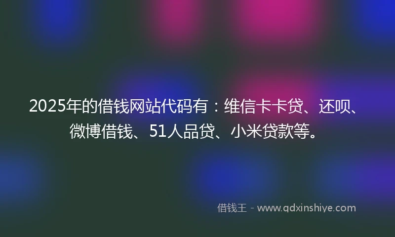 2025年的借钱网站代码有：维信卡卡贷、还呗、微博借钱、51人品贷、小米贷款等。