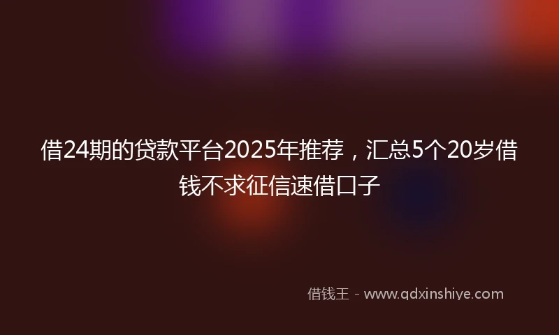 借24期的贷款平台2025年推荐，汇总5个20岁借钱不求征信速借口子