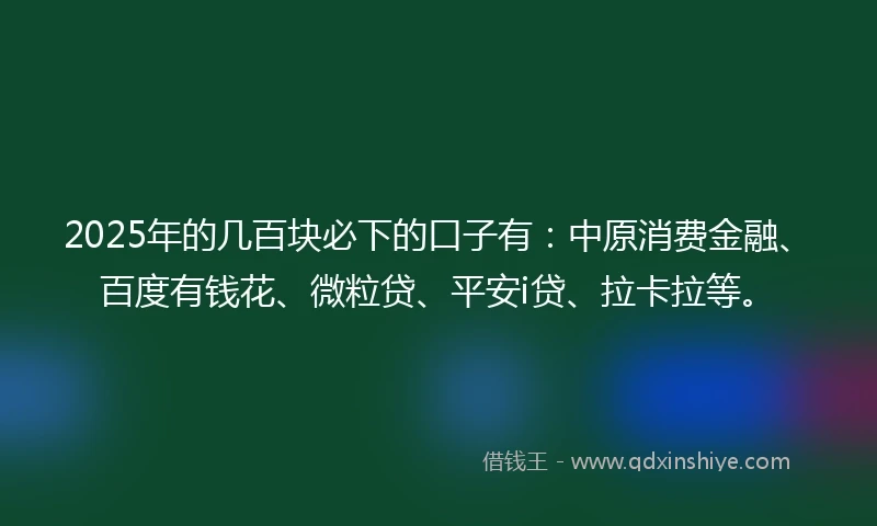 2025年的几百块必下的口子有：中原消费金融、百度有钱花、微粒贷、平安i贷、拉卡拉等。