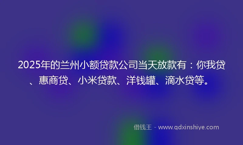 2025年的兰州小额贷款公司当天放款有：你我贷、惠商贷、小米贷款、洋钱罐、滴水贷等。