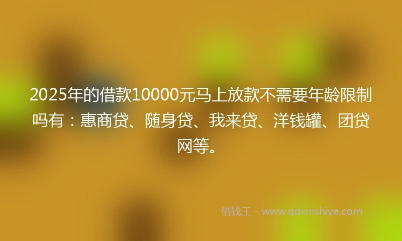 2025年的借款10000元马上放款不需要年龄限制吗有：惠商贷、随身贷、我来贷、洋钱罐、团贷网等。