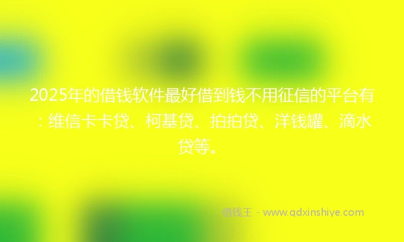 2025年的借钱软件最好借到钱不用征信的平台有：维信卡卡贷、柯基贷、拍拍贷、洋钱罐、滴水贷等。