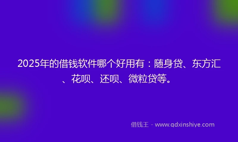 2025年的借钱软件哪个好用有：随身贷、东方汇、花呗、还呗、微粒贷等。