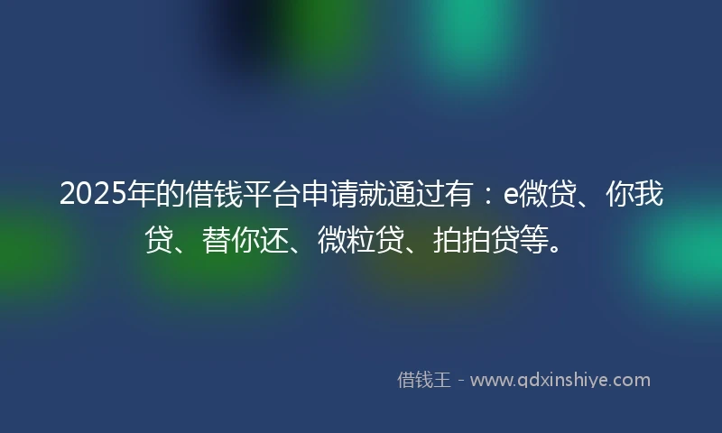 2025年的借钱平台申请就通过有：e微贷、你我贷、替你还、微粒贷、拍拍贷等。
