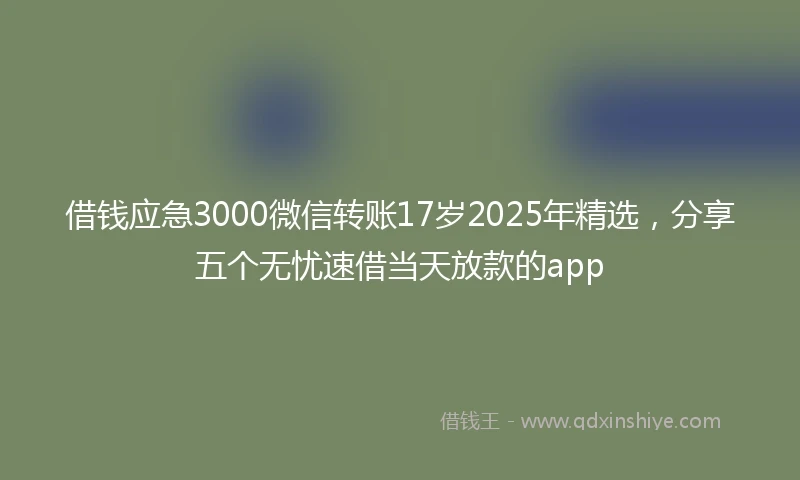 借钱应急3000微信转账17岁2025年精选，分享五个无忧速借当天放款的app