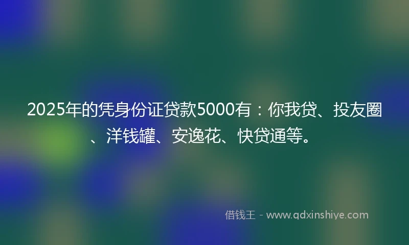 2025年的凭身份证贷款5000有：你我贷、投友圈、洋钱罐、安逸花、快贷通等。