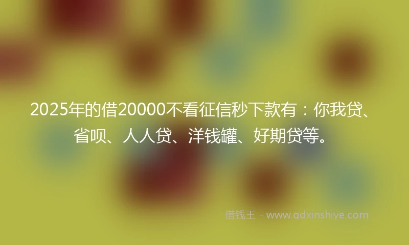 2025年的借20000不看征信秒下款有：你我贷、省呗、人人贷、洋钱罐、好期贷等。