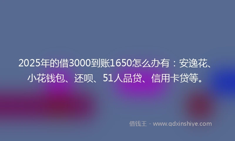2025年的借3000到账1650怎么办有：安逸花、小花钱包、还呗、51人品贷、信用卡贷等。