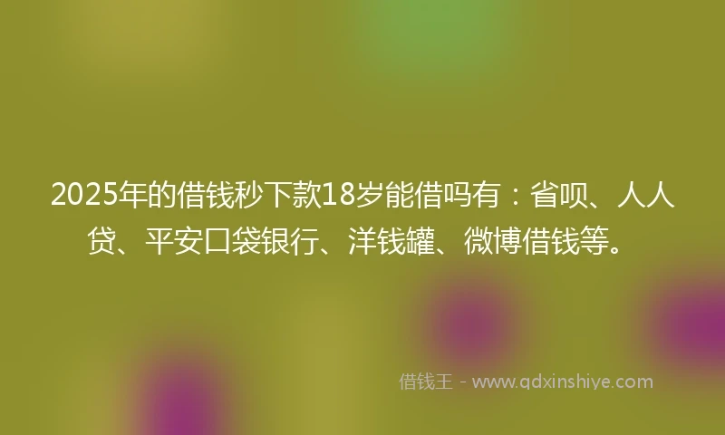 2025年的借钱秒下款18岁能借吗有：省呗、人人贷、平安口袋银行、洋钱罐、微博借钱等。