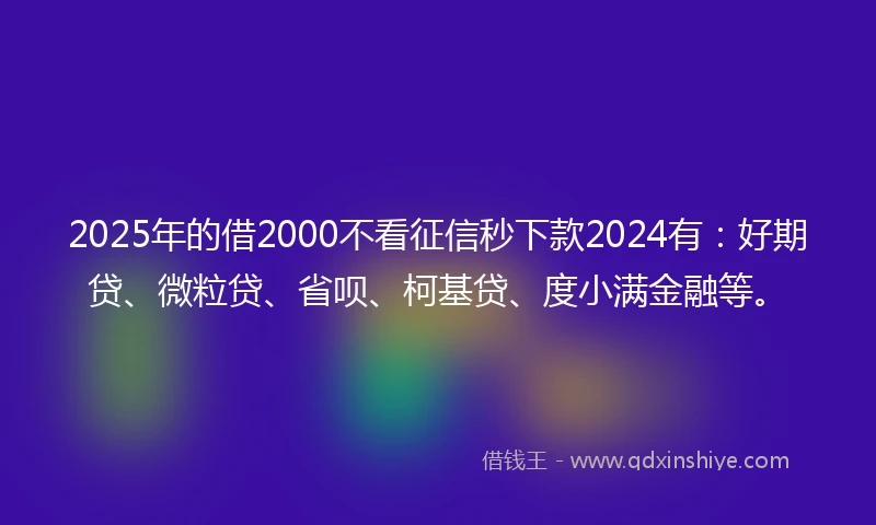 2025年的借2000不看征信秒下款2024有：好期贷、微粒贷、省呗、柯基贷、度小满金融等。