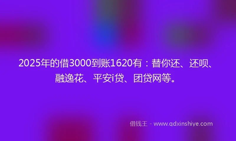 2025年的借3000到账1620有:替你还、还呗、融逸花、平安i贷、团贷网等。