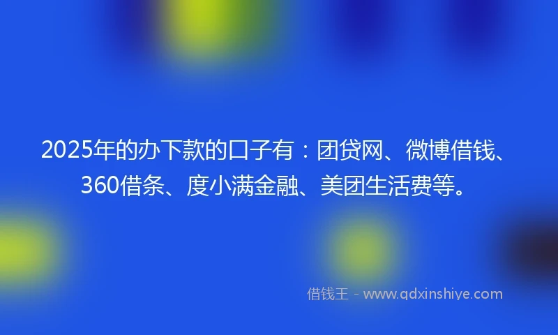 2025年的办下款的口子有：团贷网、微博借钱、360借条、度小满金融、美团生活费等。
