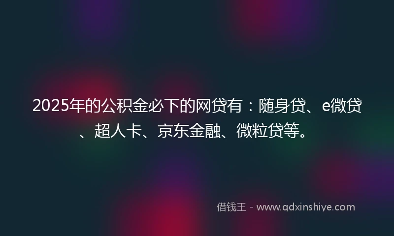 2025年的公积金必下的网贷有：随身贷、e微贷、超人卡、京东金融、微粒贷等。