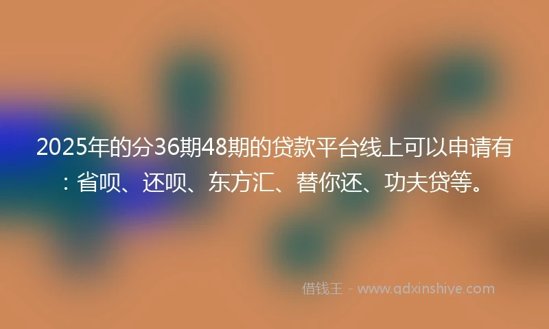 2025年的分36期48期的贷款平台线上可以申请有：省呗、还呗、东方汇、替你还、功夫贷等。