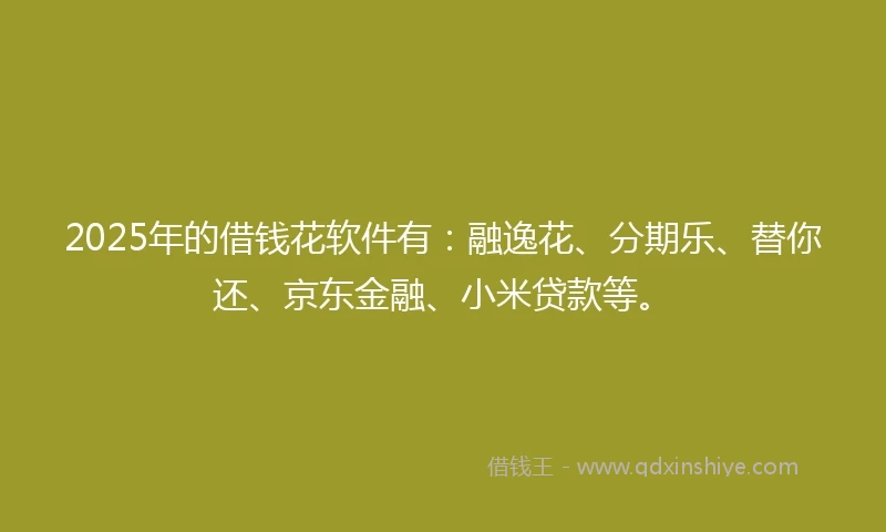 2025年的借钱花软件有：融逸花、分期乐、替你还、京东金融、小米贷款等。