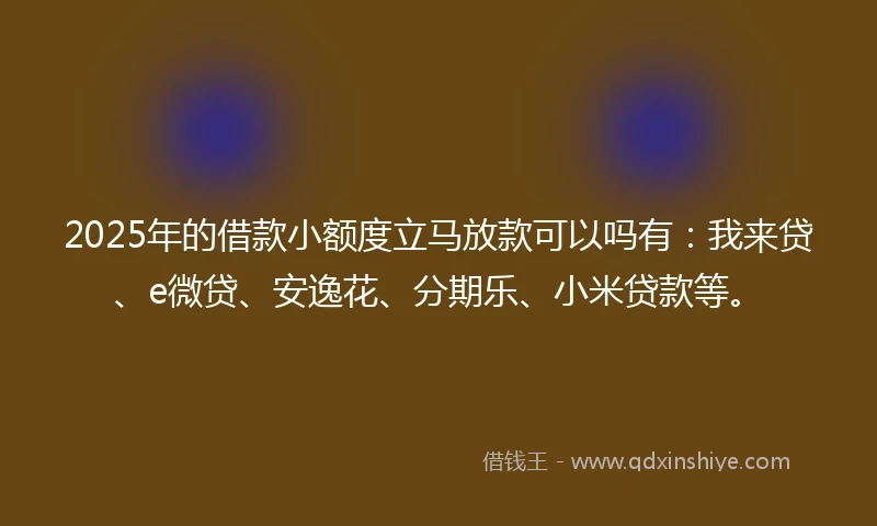 2025年的借款小额度立马放款可以吗有：我来贷、e微贷、安逸花、分期乐、小米贷款等。