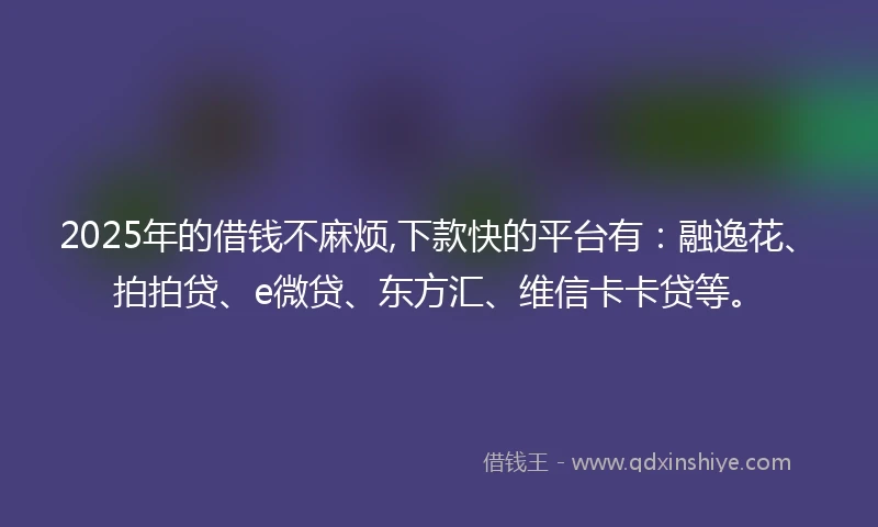 2025年的借钱不麻烦,下款快的平台有：融逸花、拍拍贷、e微贷、东方汇、维信卡卡贷等。