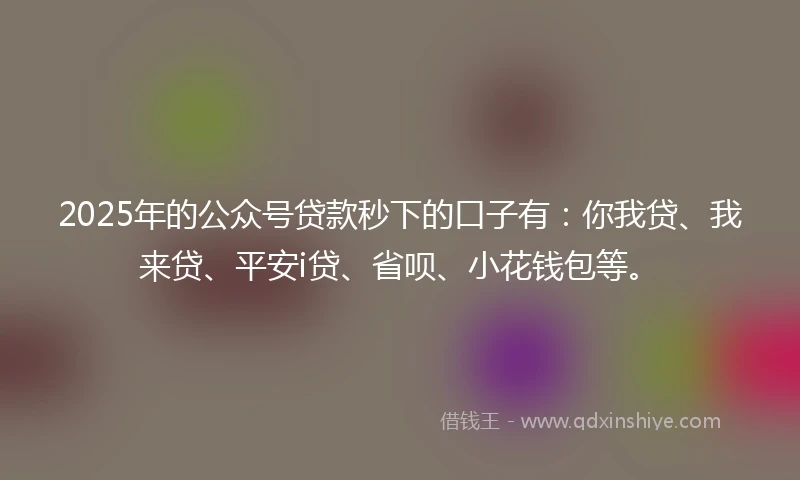 2025年的公众号贷款秒下的口子有：你我贷、我来贷、平安i贷、省呗、小花钱包等。