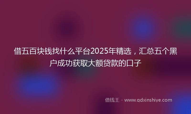 借五百块钱找什么平台2025年精选，汇总五个黑户成功获取大额贷款的口子