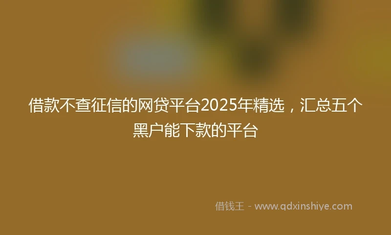 借款不查征信的网贷平台2025年精选，汇总五个黑户能下款的平台