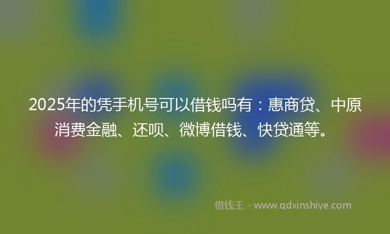 2025年的凭手机号可以借钱吗有：惠商贷、中原消费金融、还呗、微博借钱、快贷通等。