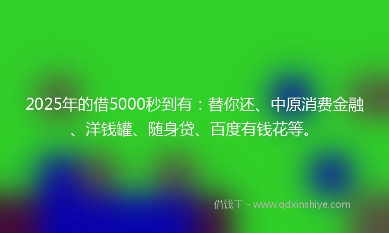 2025年的借5000秒到有：替你还、中原消费金融、洋钱罐、随身贷、百度有钱花等。
