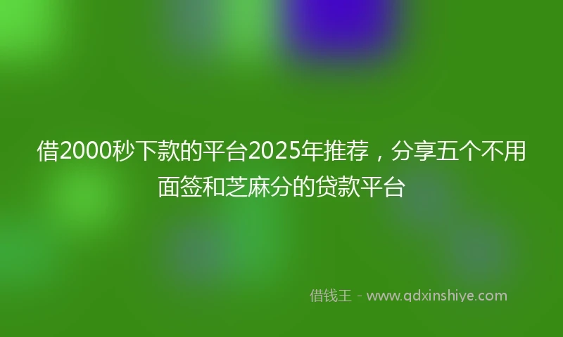 借2000秒下款的平台2025年推荐,分享五个不用面签和芝麻分的贷款平台