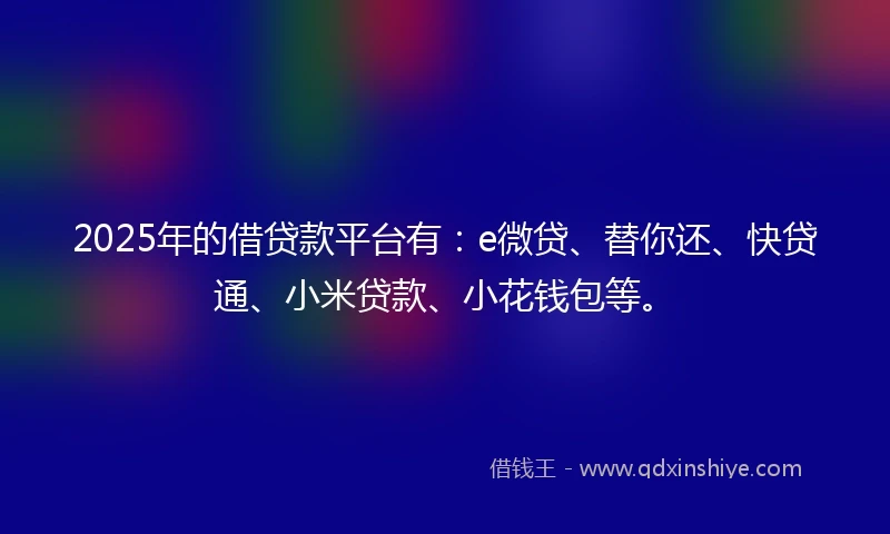 2025年的借贷款平台有：e微贷、替你还、快贷通、小米贷款、小花钱包等。