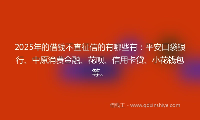 2025年的借钱不查征信的有哪些有：平安口袋银行、中原消费金融、花呗、信用卡贷、小花钱包等。