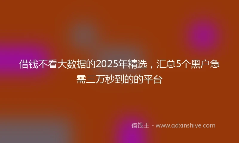借钱不看大数据的2025年精选，汇总5个黑户急需三万秒到的的平台