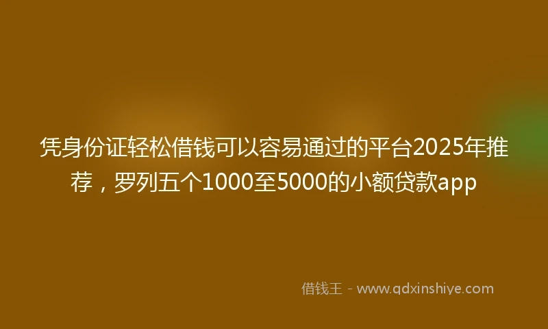 凭身份证轻松借钱可以容易通过的平台2025年推荐，罗列五个1000至5000的小额贷款app