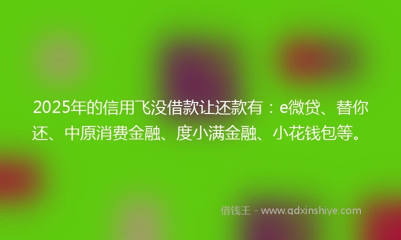 2025年的信用飞没借款让还款有:e微贷、替你还、中原消费金融、度小满金融、小花钱包等。