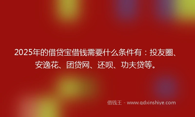 2025年的借贷宝借钱需要什么条件有：投友圈、安逸花、团贷网、还呗、功夫贷等。
