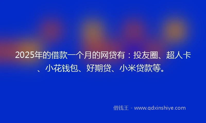 2025年的借款一个月的网贷有：投友圈、超人卡、小花钱包、好期贷、小米贷款等。
