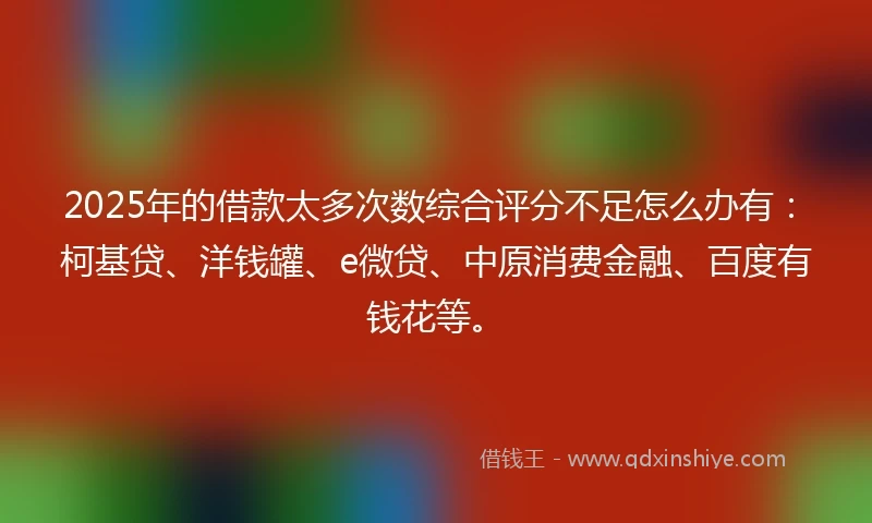 2025年的借款太多次数综合评分不足怎么办有：柯基贷、洋钱罐、e微贷、中原消费金融、百度有钱花等。