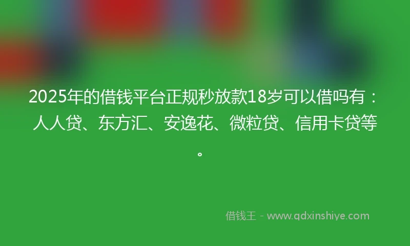 2025年的借钱平台正规秒放款18岁可以借吗有：人人贷、东方汇、安逸花、微粒贷、信用卡贷等。