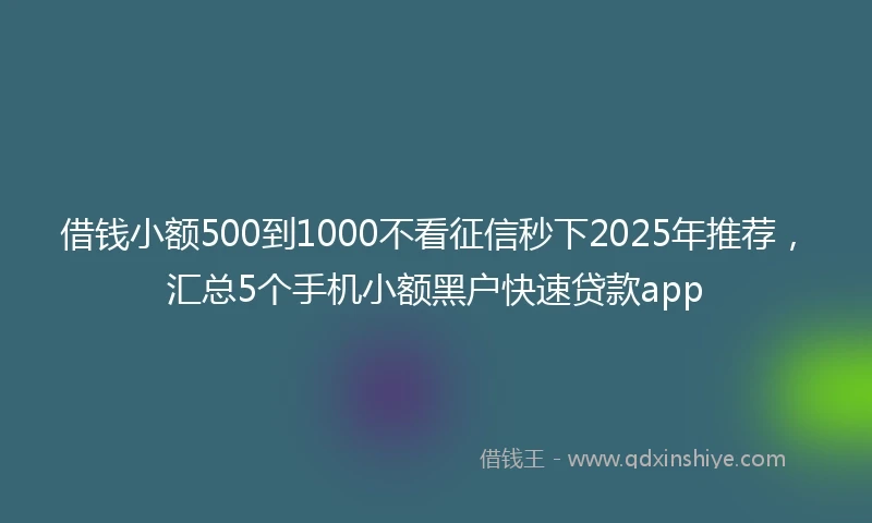借钱小额500到1000不看征信秒下2025年推荐，汇总5个手机小额黑户快速贷款app