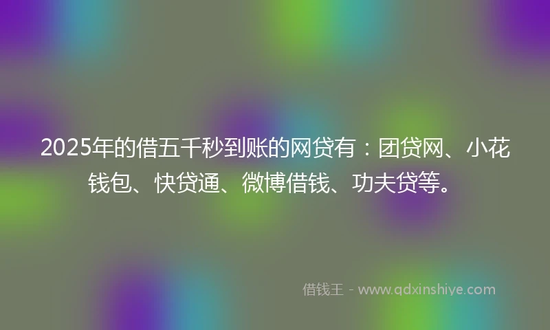 2025年的借五千秒到账的网贷有：团贷网、小花钱包、快贷通、微博借钱、功夫贷等。