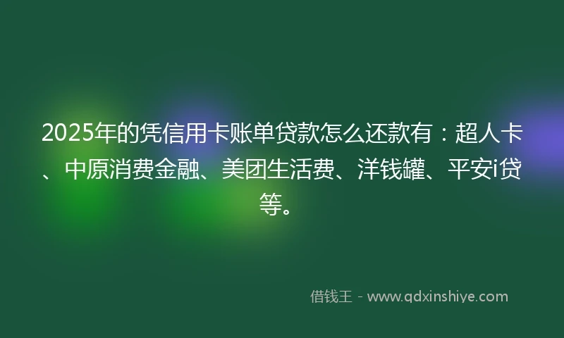 2025年的凭信用卡账单贷款怎么还款有：超人卡、中原消费金融、美团生活费、洋钱罐、平安i贷等。