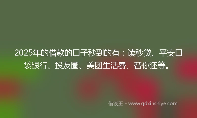 2025年的借款的口子秒到的有：读秒贷、平安口袋银行、投友圈、美团生活费、替你还等。