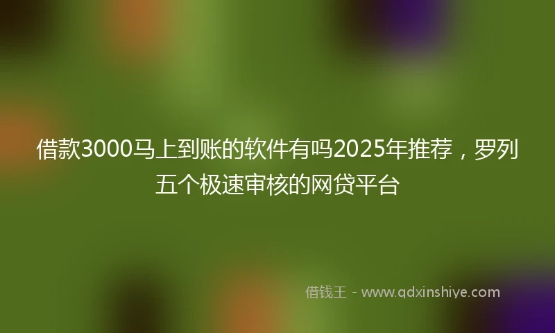 借款3000马上到账的软件有吗2025年推荐，罗列五个极速审核的网贷平台