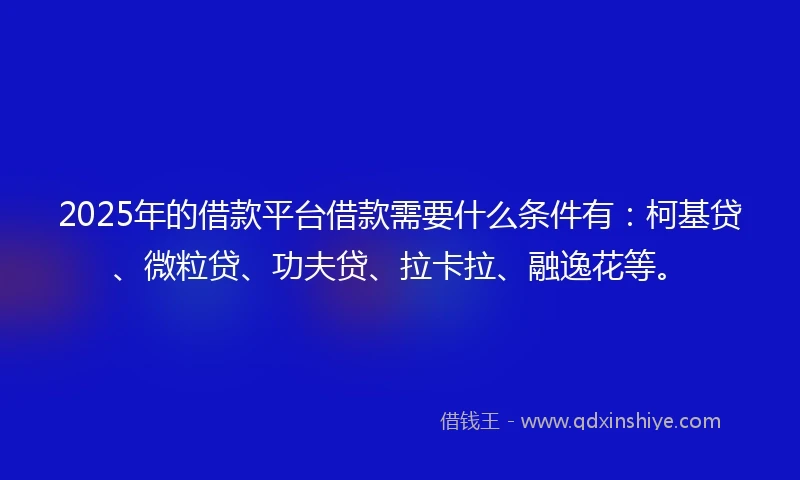 2025年的借款平台借款需要什么条件有：柯基贷、微粒贷、功夫贷、拉卡拉、融逸花等。