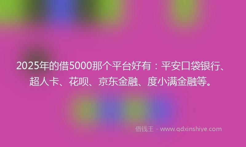 2025年的借5000那个平台好有：平安口袋银行、超人卡、花呗、京东金融、度小满金融等。