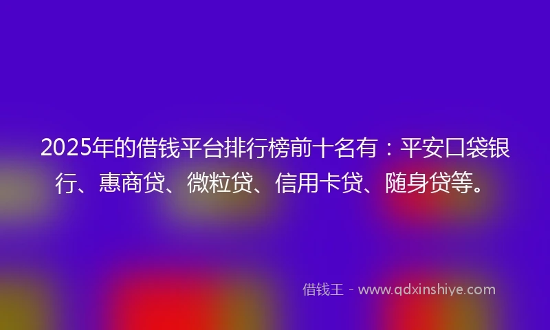 2025年的借钱平台排行榜前十名有：平安口袋银行、惠商贷、微粒贷、信用卡贷、随身贷等。