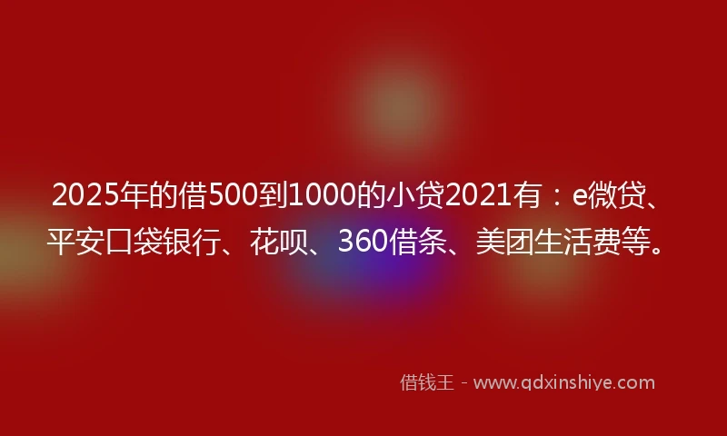 2025年的借500到1000的小贷2021有：e微贷、平安口袋银行、花呗、360借条、美团生活费等。