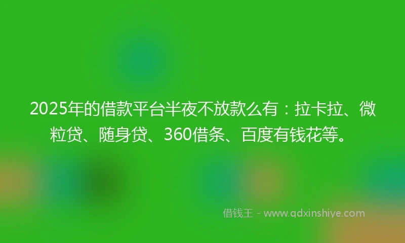 2025年的借款平台半夜不放款么有：拉卡拉、微粒贷、随身贷、360借条、百度有钱花等。
