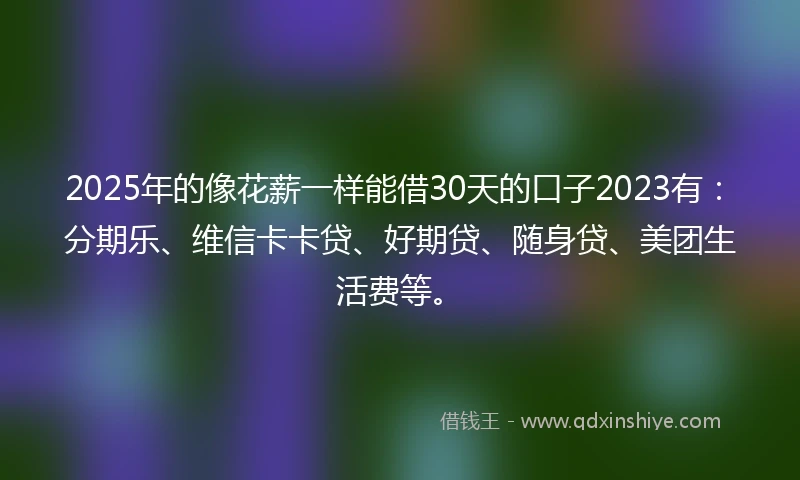 2025年的像花薪一样能借30天的口子2023有：分期乐、维信卡卡贷、好期贷、随身贷、美团生活费等。