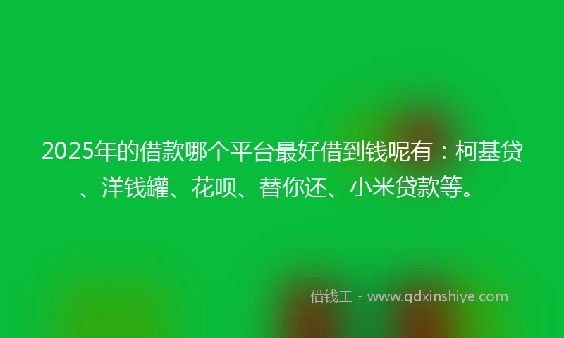 2025年的借款哪个平台最好借到钱呢有：柯基贷、洋钱罐、花呗、替你还、小米贷款等。