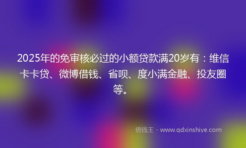2025年的免审核必过的小额贷款满20岁有：维信卡卡贷、微博借钱、省呗、度小满金融、投友圈等。